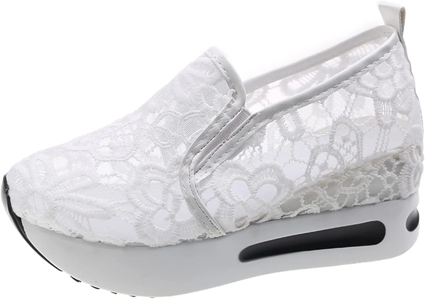 Hbeylia Platform Wedge Sneakers for Women Fashion Embroidery Floral Mesh Air Comfort Chunky Sole Hidden High Heels Slip On Loafers Breathable Walking Work Shoes with Arch Support