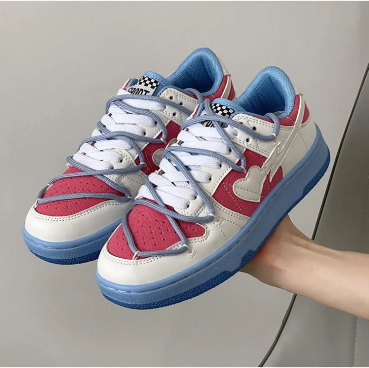 Heart Lightning Low-Top Fashion Sneakers for Women - Cute Colorblock Athletic Casual Shoes with Unique Design Detail and Comfortable Cushioned Sole