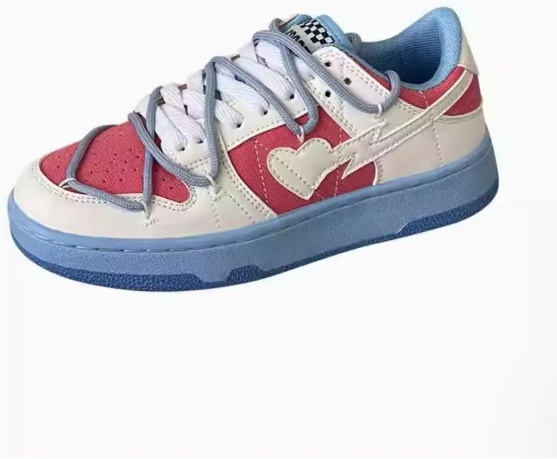 Heart Lightning Low-Top Fashion Sneakers for Women - Cute Colorblock Athletic Casual Shoes with Unique Design Detail and Comfortable Cushioned Sole