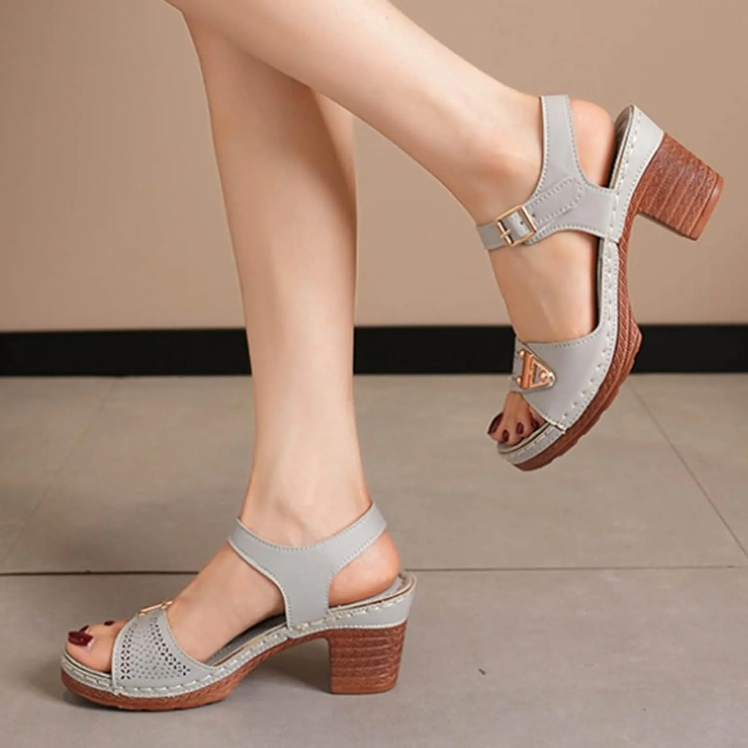 Heeled Sandals for Women, Ankle Strap Wedge Sandals Platform Summer Casual Hollow Out Open Toe Low Heel Dressy Shoes