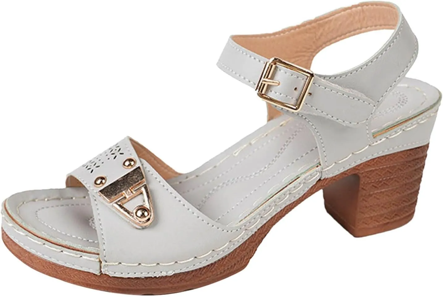 Heeled Sandals for Women, Ankle Strap Wedge Sandals Platform Summer Casual Hollow Out Open Toe Low Heel Dressy Shoes