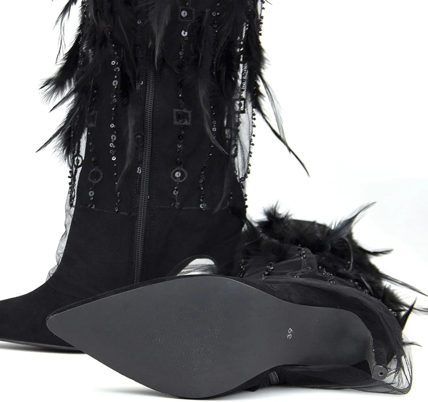High Heel Boots,Comfortable Stiletto Boots with Rhinestone Sequins,Feather Decorated Boots,Suitable for All Occasions