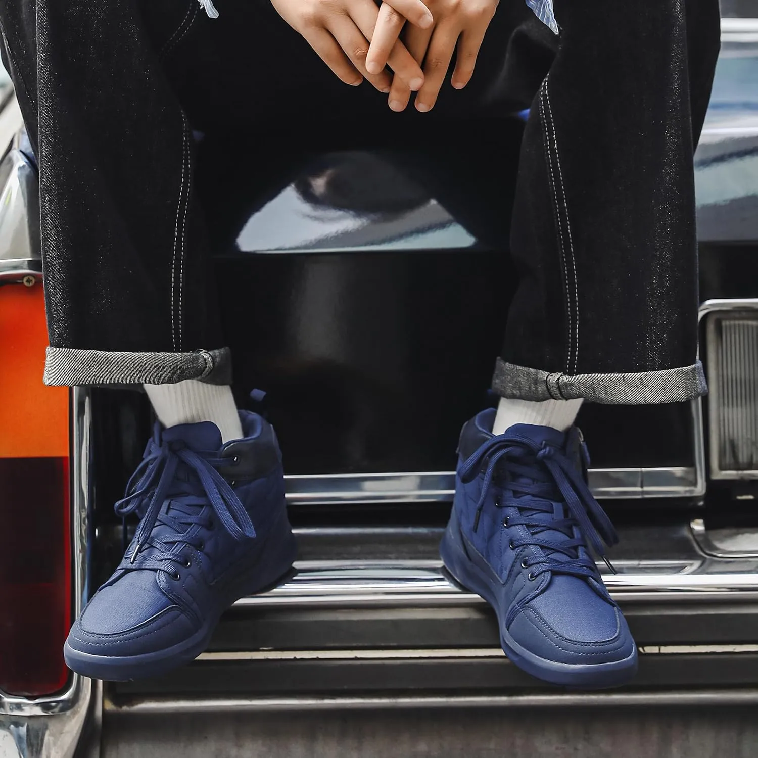 High-Top Men’s Casual Shoes - Genuine Microfiber Suede Boots with Side Zipper, Lightweight Flexible Sole, Well-Cushioned Breathable and Removable Insoles