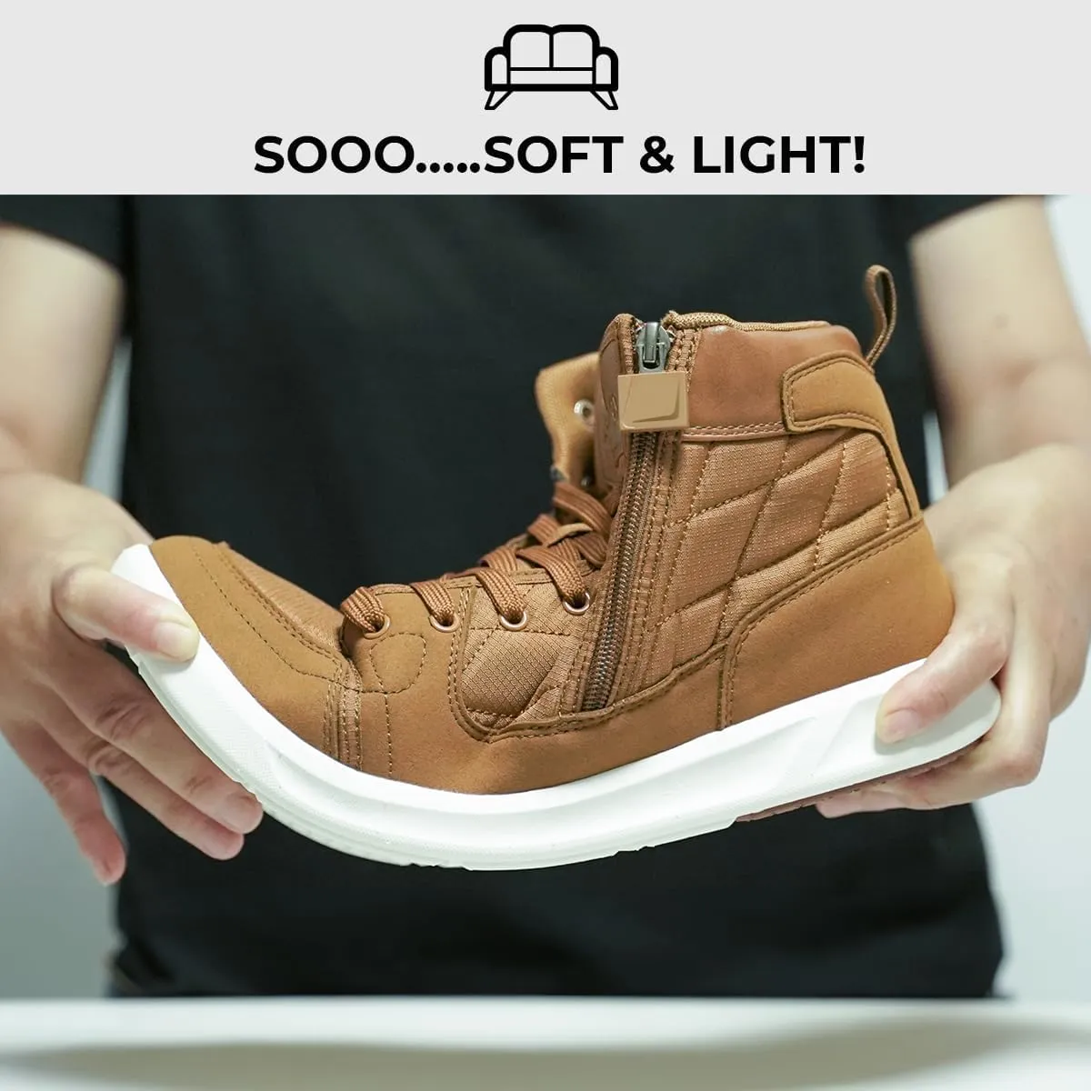 High-Top Men’s Casual Shoes - Genuine Microfiber Suede Boots with Side Zipper, Lightweight Flexible Sole, Well-Cushioned Breathable and Removable Insoles