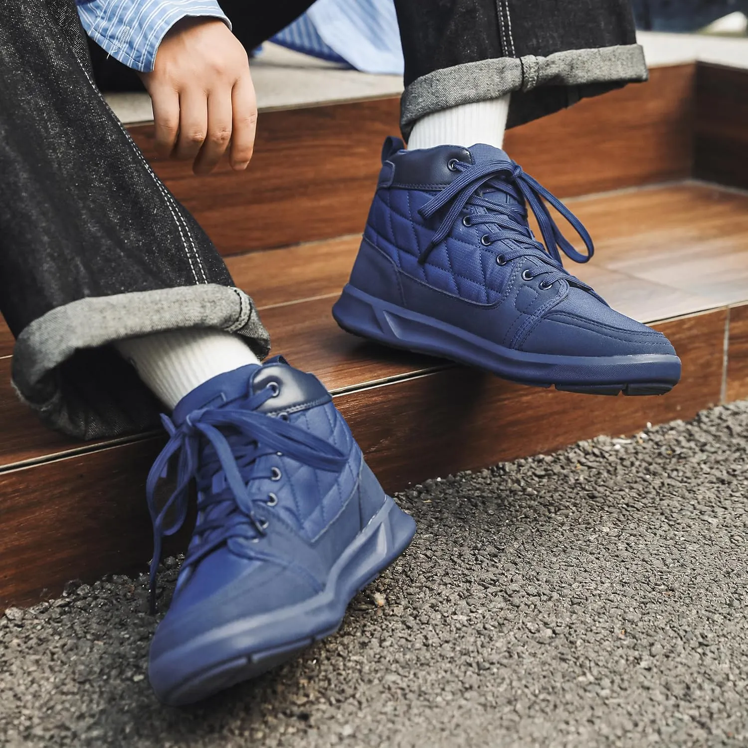 High-Top Men’s Casual Shoes - Genuine Microfiber Suede Boots with Side Zipper, Lightweight Flexible Sole, Well-Cushioned Breathable and Removable Insoles