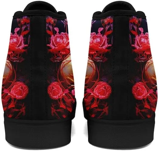 High-top Skull Canvas Sneaker for Men Women Lace up Fashion Unisex Flame Walking Casual Flat Shoes Black White Shoes