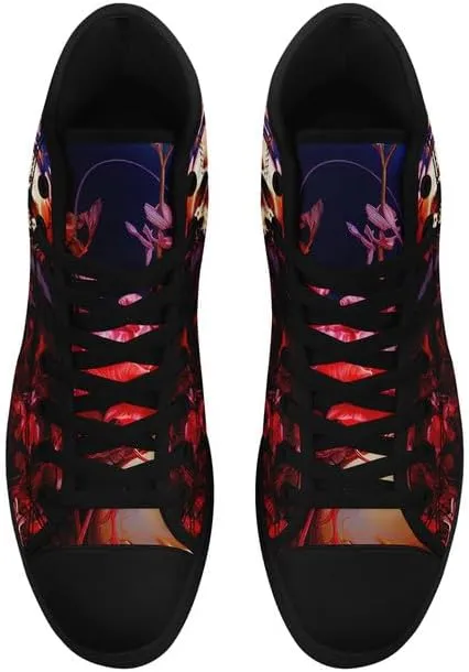 High-top Skull Canvas Sneaker for Men Women Lace up Fashion Unisex Flame Walking Casual Flat Shoes Black White Shoes