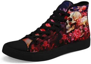 High-top Skull Canvas Sneaker for Men Women Lace up Fashion Unisex Flame Walking Casual Flat Shoes Black White Shoes