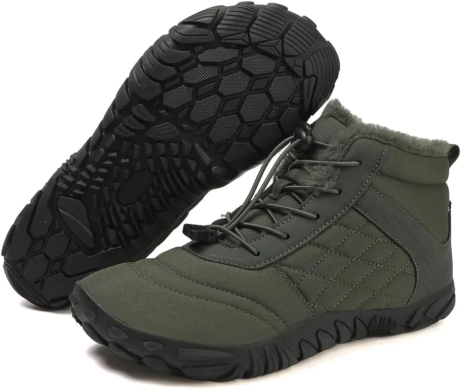 HiGropcore Barefoot Snow Boots for Women Men, Warm Fur Lined Water Repellent Winter Barefoot Shoes, Wide Toe Box Lightweight Outdoor Ankle Boots