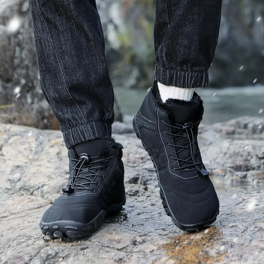 HiGropcore Barefoot Snow Boots for Women Men, Warm Fur Lined Water Repellent Winter Barefoot Shoes, Wide Toe Box Lightweight Outdoor Ankle Boots