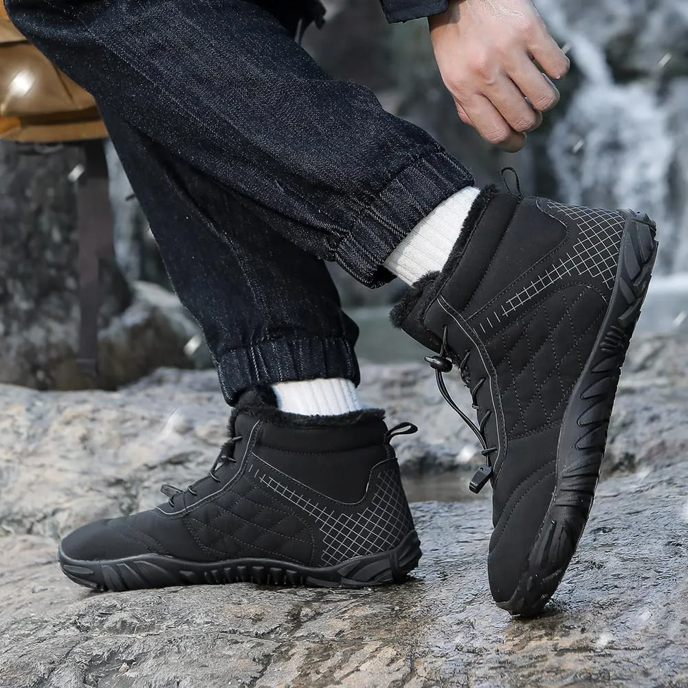 HiGropcore Barefoot Snow Boots for Women Men, Warm Fur Lined Water Repellent Winter Barefoot Shoes, Wide Toe Box Lightweight Outdoor Ankle Boots