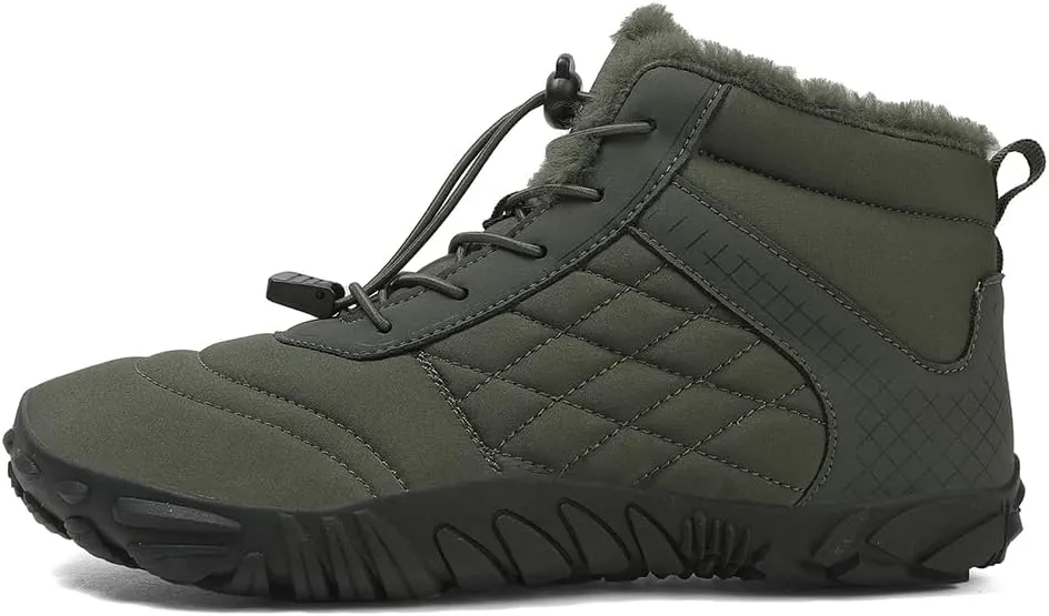 HiGropcore Barefoot Snow Boots for Women Men, Warm Fur Lined Water Repellent Winter Barefoot Shoes, Wide Toe Box Lightweight Outdoor Ankle Boots