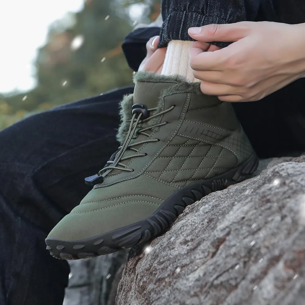 HiGropcore Barefoot Snow Boots for Women Men, Warm Fur Lined Water Repellent Winter Barefoot Shoes, Wide Toe Box Lightweight Outdoor Ankle Boots