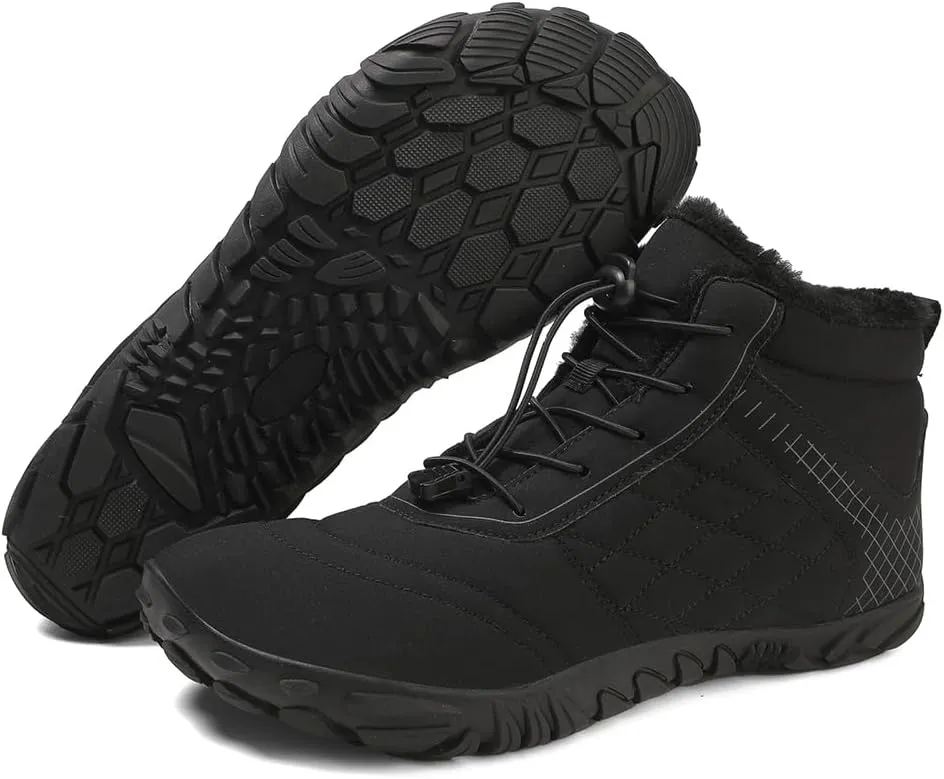 HiGropcore Barefoot Snow Boots for Women Men, Warm Fur Lined Water Repellent Winter Barefoot Shoes, Wide Toe Box Lightweight Outdoor Ankle Boots