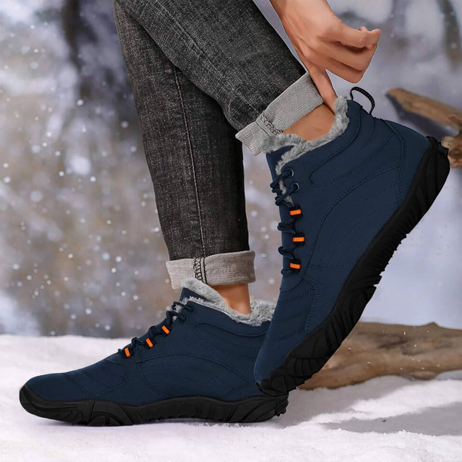 Hike Winter Footwear Barefoot Boots Mens Womens, Waterproof Winter Snow Boots, Warm Ankle Booties, Wide Toe Barefoot Hiking Boots, Non-Slip Zero Drop Sole Hike Shoes for Hiking Walking Outdoor