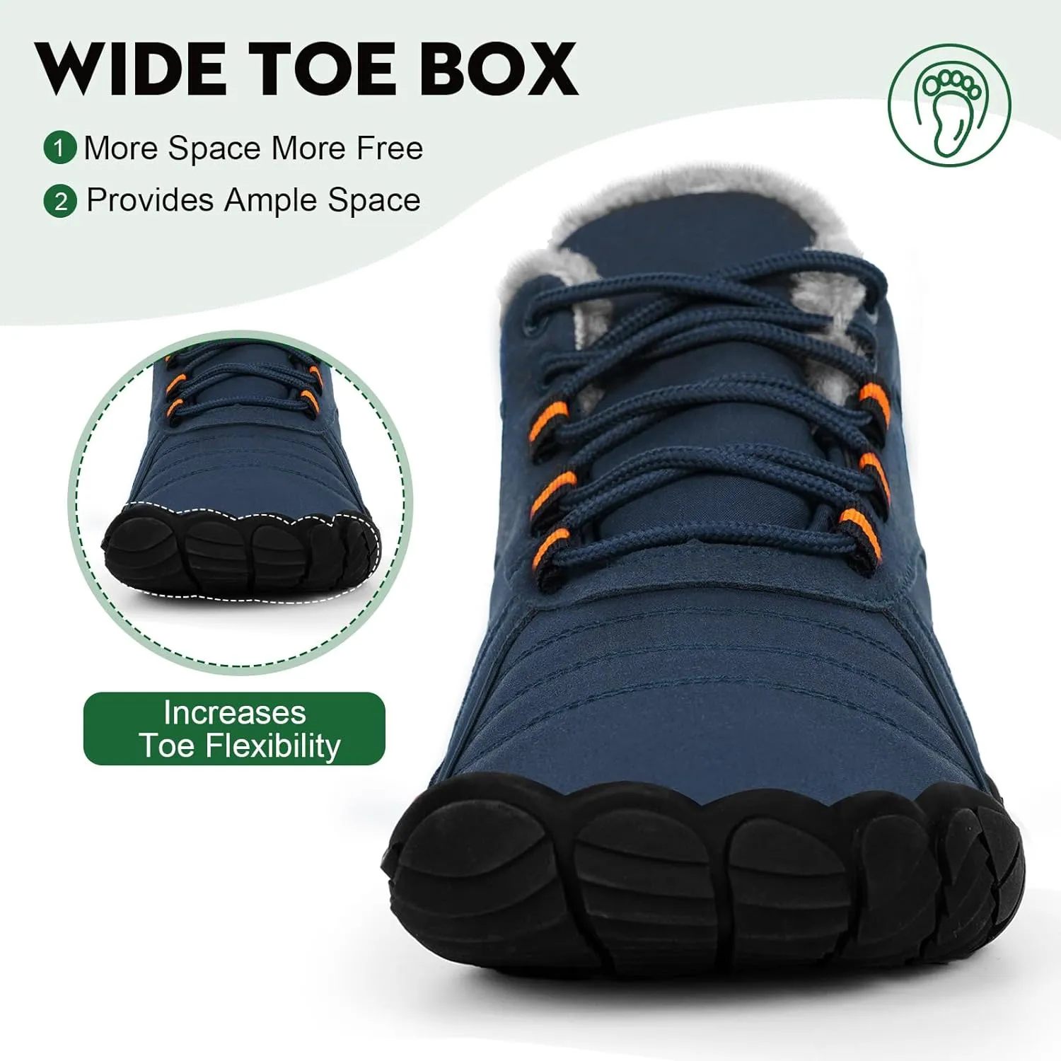 Hike Winter Footwear Barefoot Boots Mens Womens, Waterproof Winter Snow Boots, Warm Ankle Booties, Wide Toe Barefoot Hiking Boots, Non-Slip Zero Drop Sole Hike Shoes for Hiking Walking Outdoor