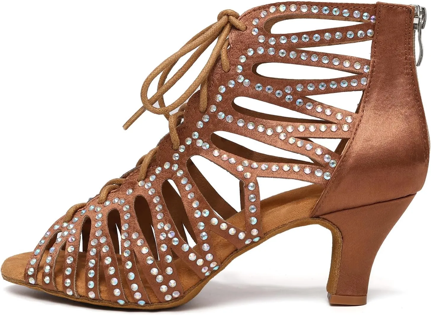 HIPPOSEUS Women's Rhinestone Latin Dance Boots Lace up Ballroom Salsa Dance Heels Ankle Dancing Booties