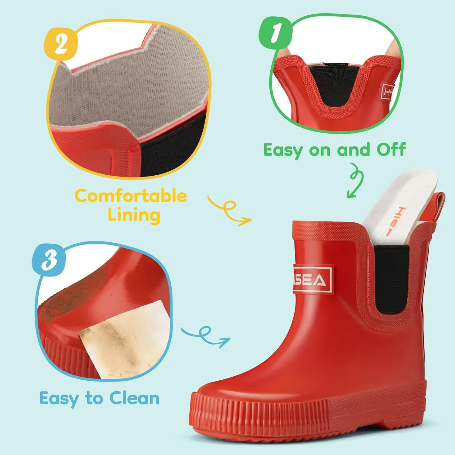HISEA Kids Ankle Rain Boots Waterproof Deck Rubber Shoes for Boys Girls (Toddler/Little Kid/Big Kid)