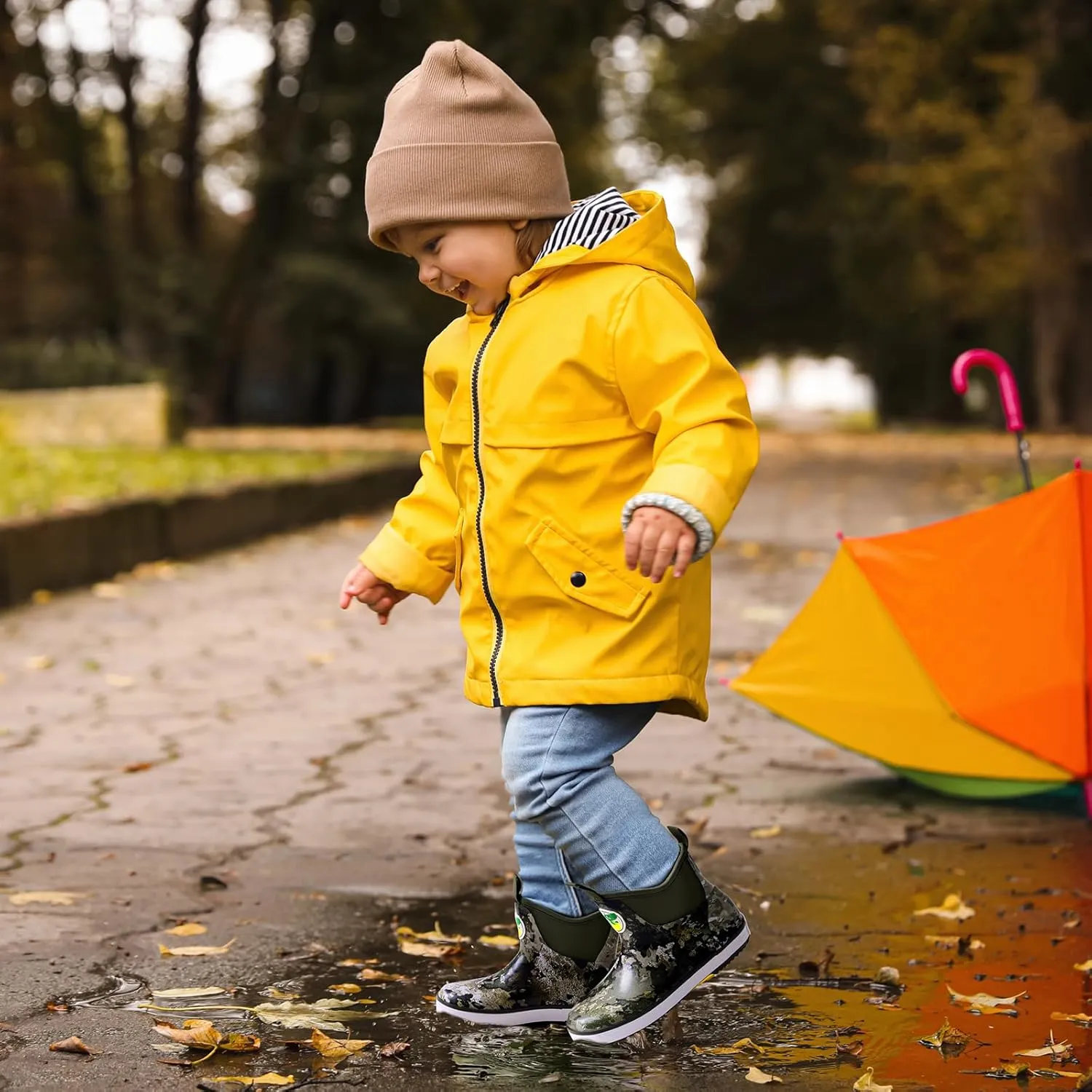 HISEA Kid's Deck Boots Waterproof Lightweight Ankle Rain Boots for Boys Girls Rubber Boots Non-slip Child Rain Shoes