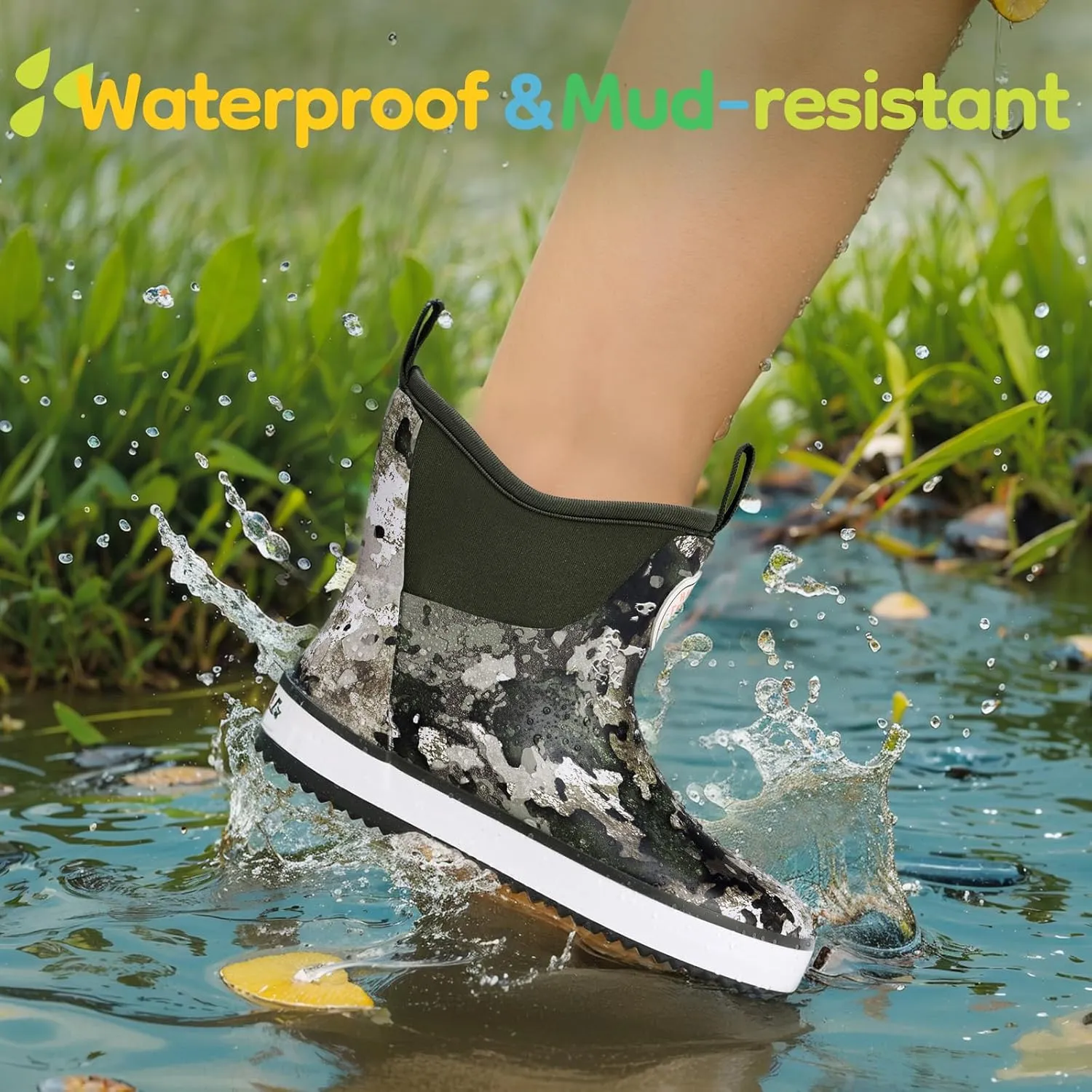 HISEA Kid's Deck Boots Waterproof Lightweight Ankle Rain Boots for Boys Girls Rubber Boots Non-slip Child Rain Shoes