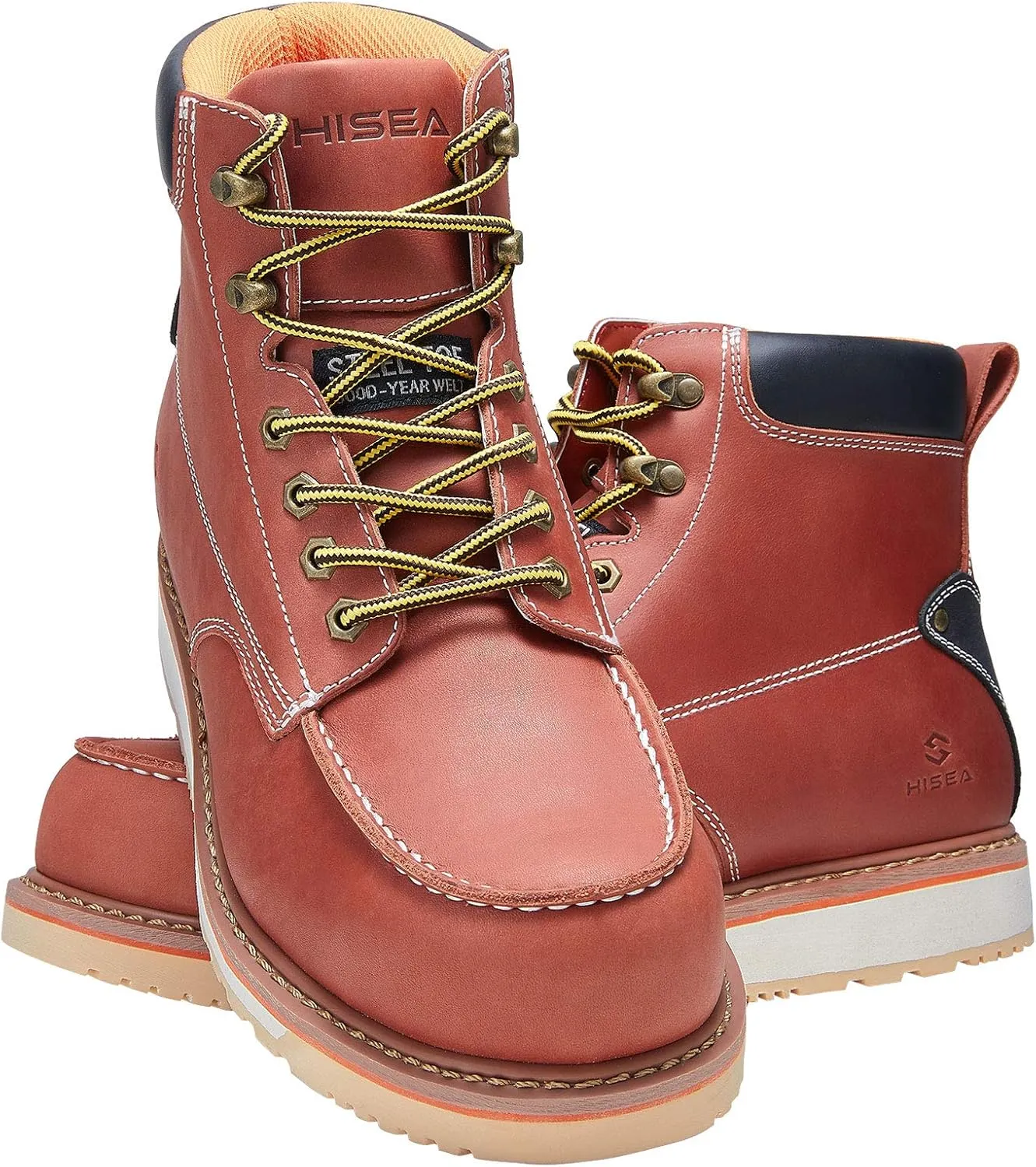 HISEA NINGO Work Boots for Men Steel/Soft Toe Boots, 6” Waterproof Slip Resistant Industrial & Construction Work Boots, Composite Toe Working Boots