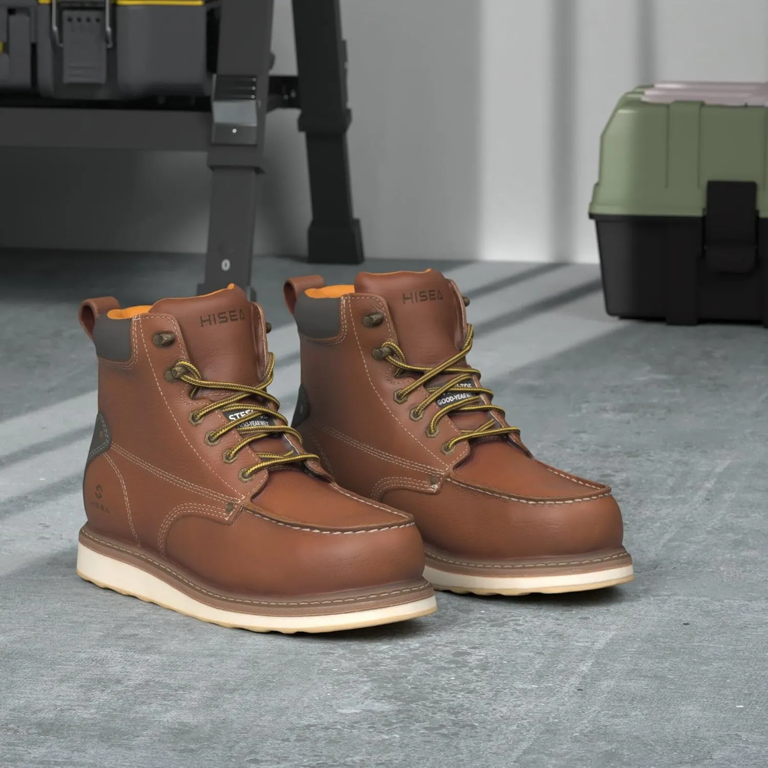 HISEA NINGO Work Boots for Men Steel/Soft Toe Boots, 6” Waterproof Slip Resistant Industrial & Construction Work Boots, Composite Toe Working Boots