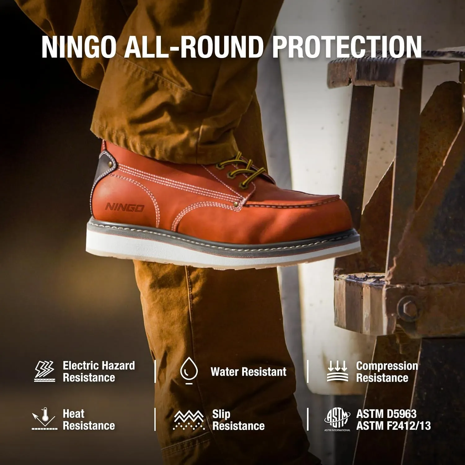 HISEA NINGO Work Boots for Men Steel/Soft Toe Boots, 6” Waterproof Slip Resistant Industrial & Construction Work Boots, Composite Toe Working Boots
