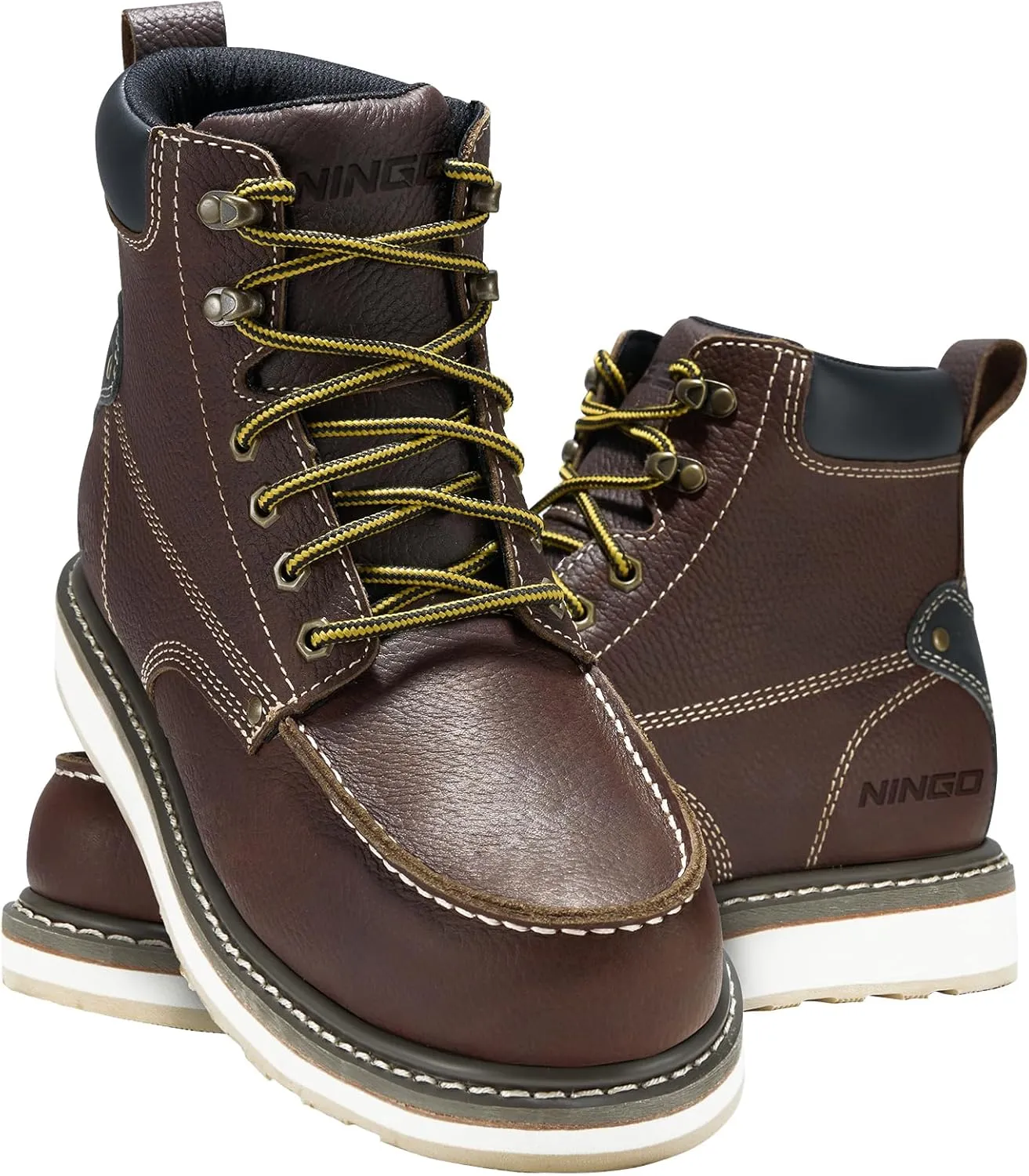 HISEA NINGO Work Boots for Men Steel/Soft Toe Boots, 6” Waterproof Slip Resistant Industrial & Construction Work Boots, Composite Toe Working Boots