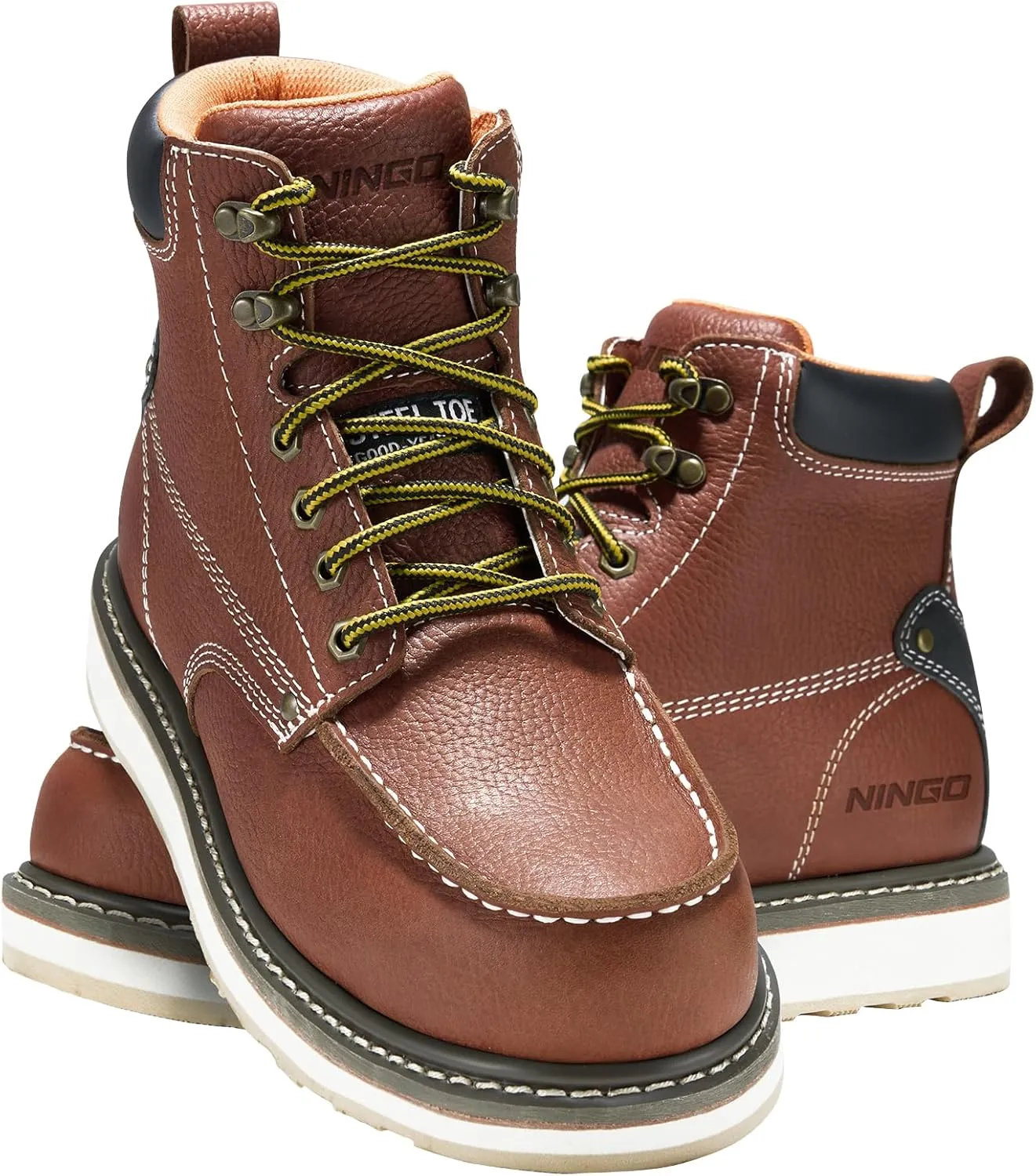 HISEA NINGO Work Boots for Men Steel/Soft Toe Boots, 6” Waterproof Slip Resistant Industrial & Construction Work Boots, Composite Toe Working Boots