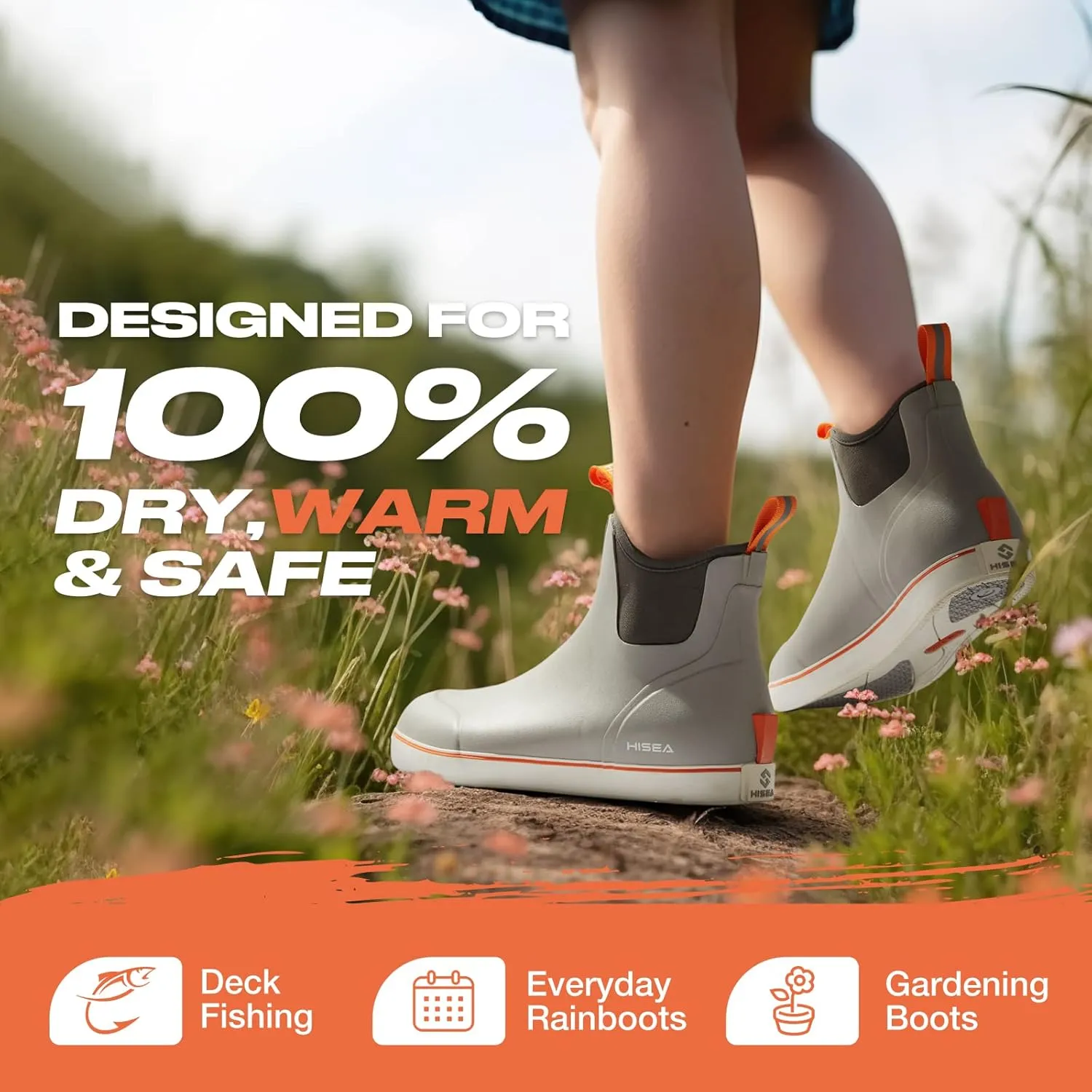 HISEA Women's Ankle Rain Boots, Rubber Fishing Deck Boots, Garden Boots for Women Waterproof