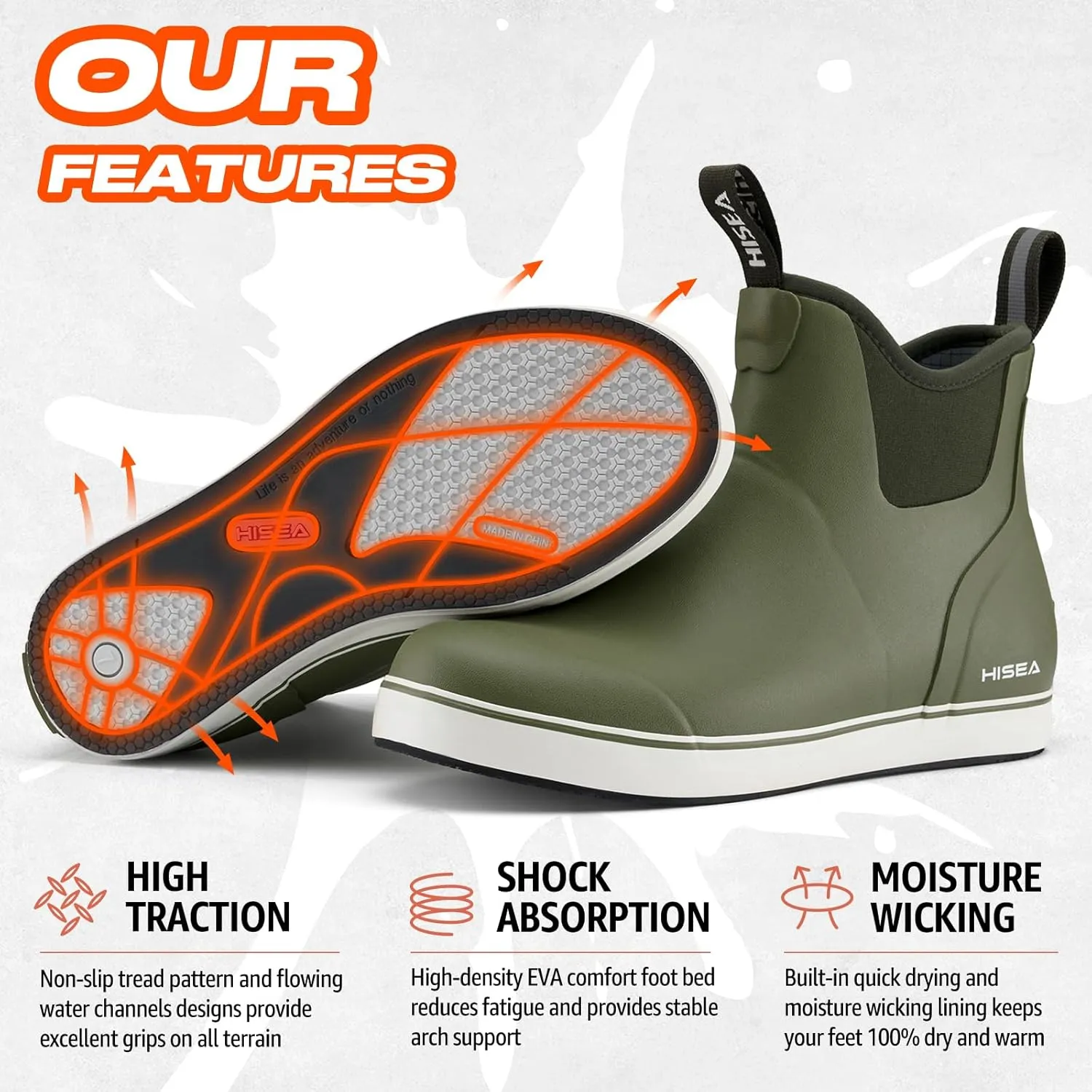 HISEA Women's Ankle Rain Boots, Rubber Fishing Deck Boots, Garden Boots for Women Waterproof