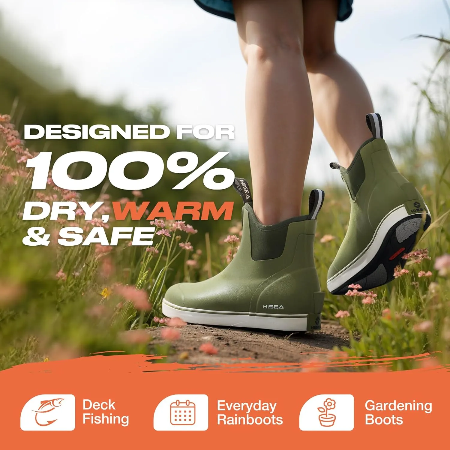 HISEA Women's Ankle Rain Boots, Rubber Fishing Deck Boots, Garden Boots for Women Waterproof