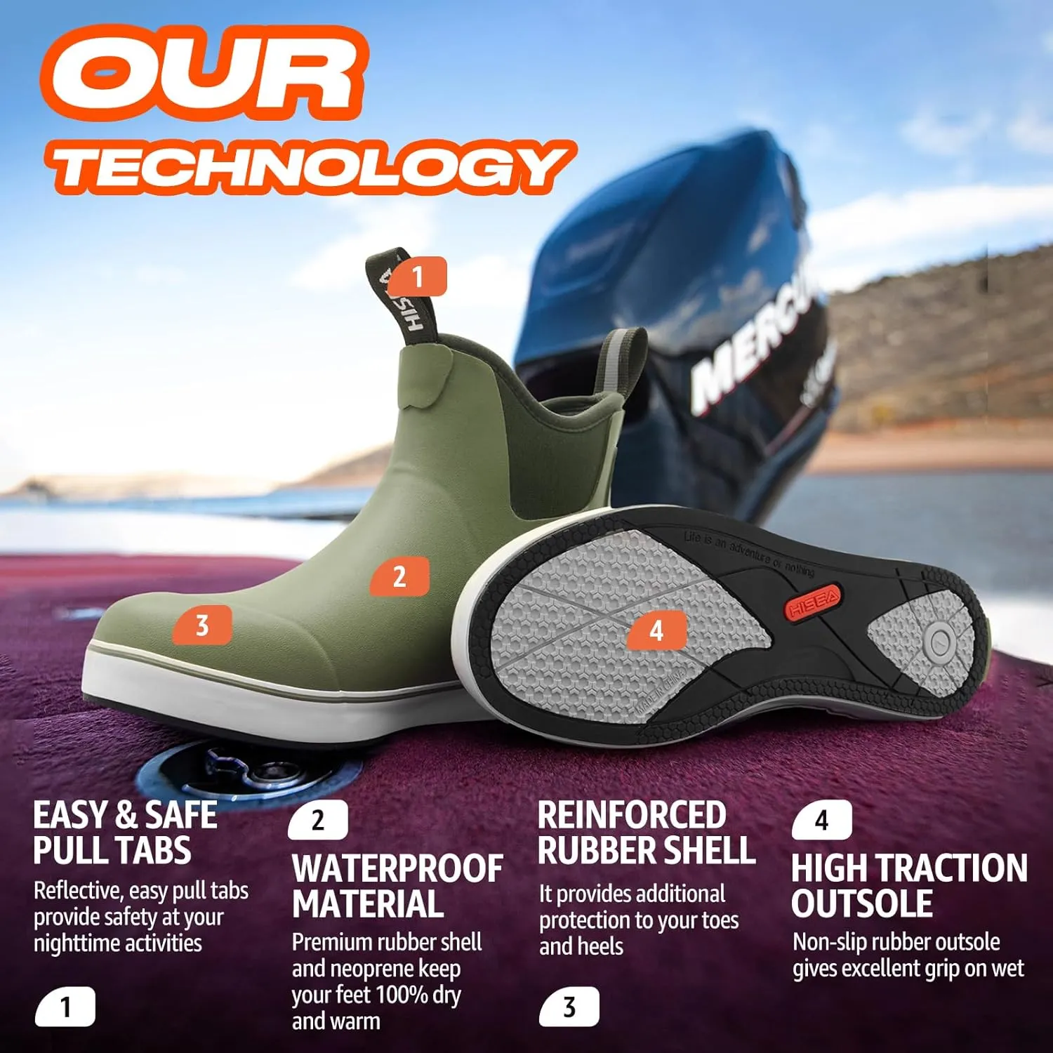 HISEA Women's Ankle Rain Boots, Rubber Fishing Deck Boots, Garden Boots for Women Waterproof