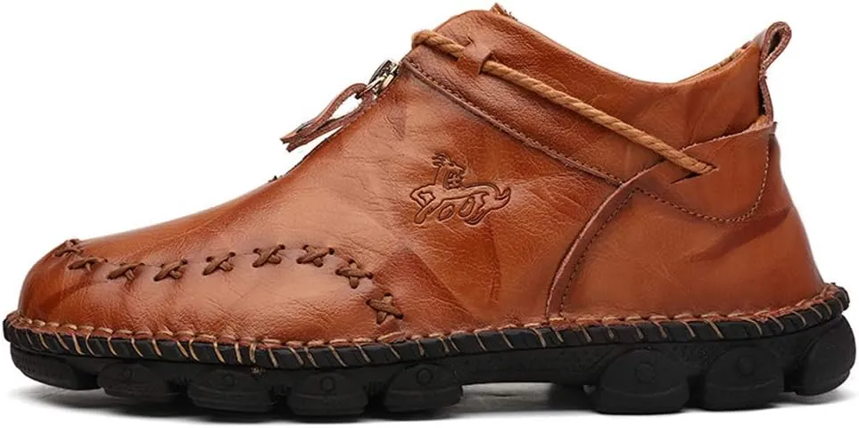 Honeystore Men's Zipper Booties British Boots High-top Leather Motorcycle Shoes