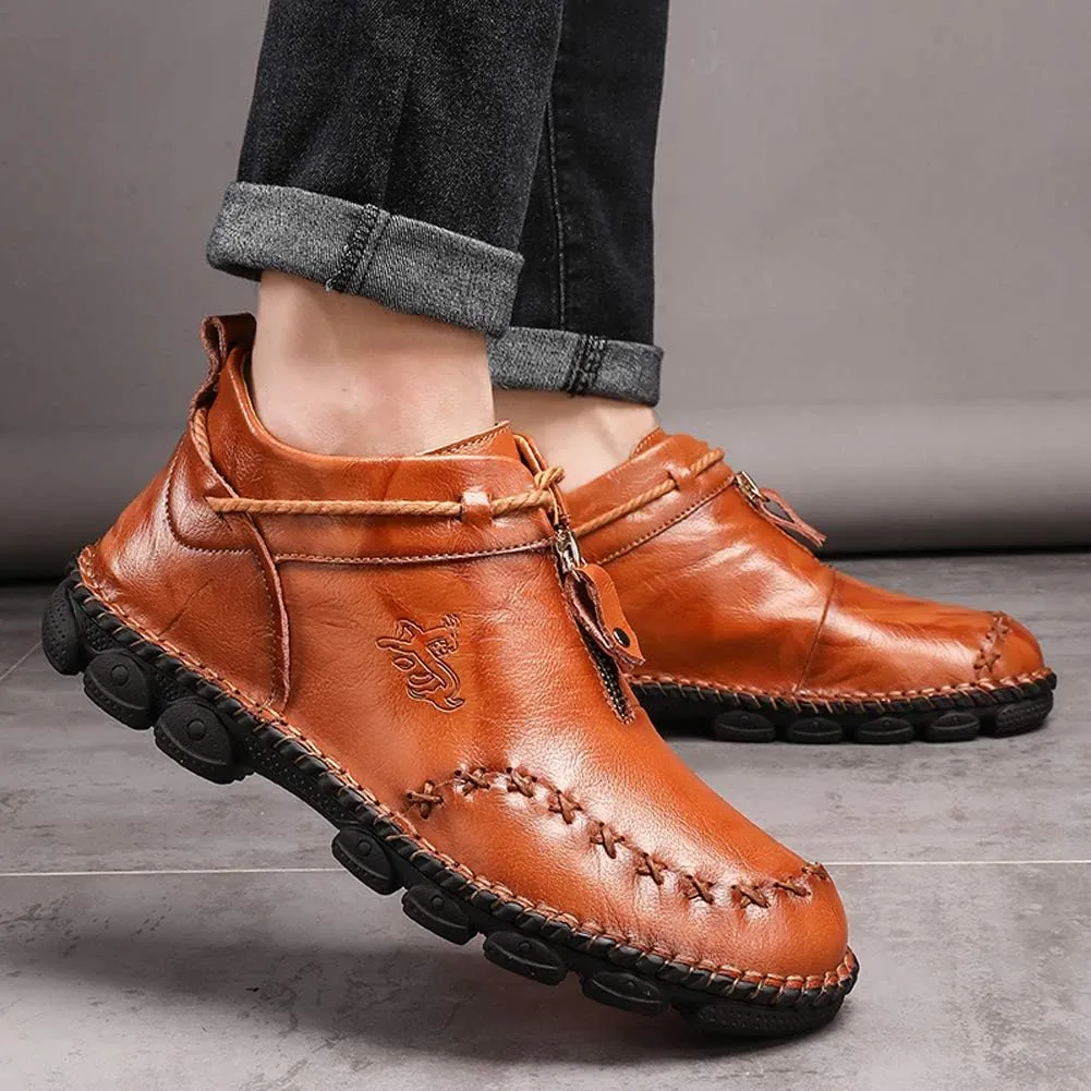 Honeystore Men's Zipper Booties British Boots High-top Leather Motorcycle Shoes
