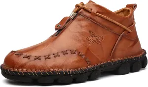 Honeystore Men's Zipper Booties British Boots High-top Leather Motorcycle Shoes