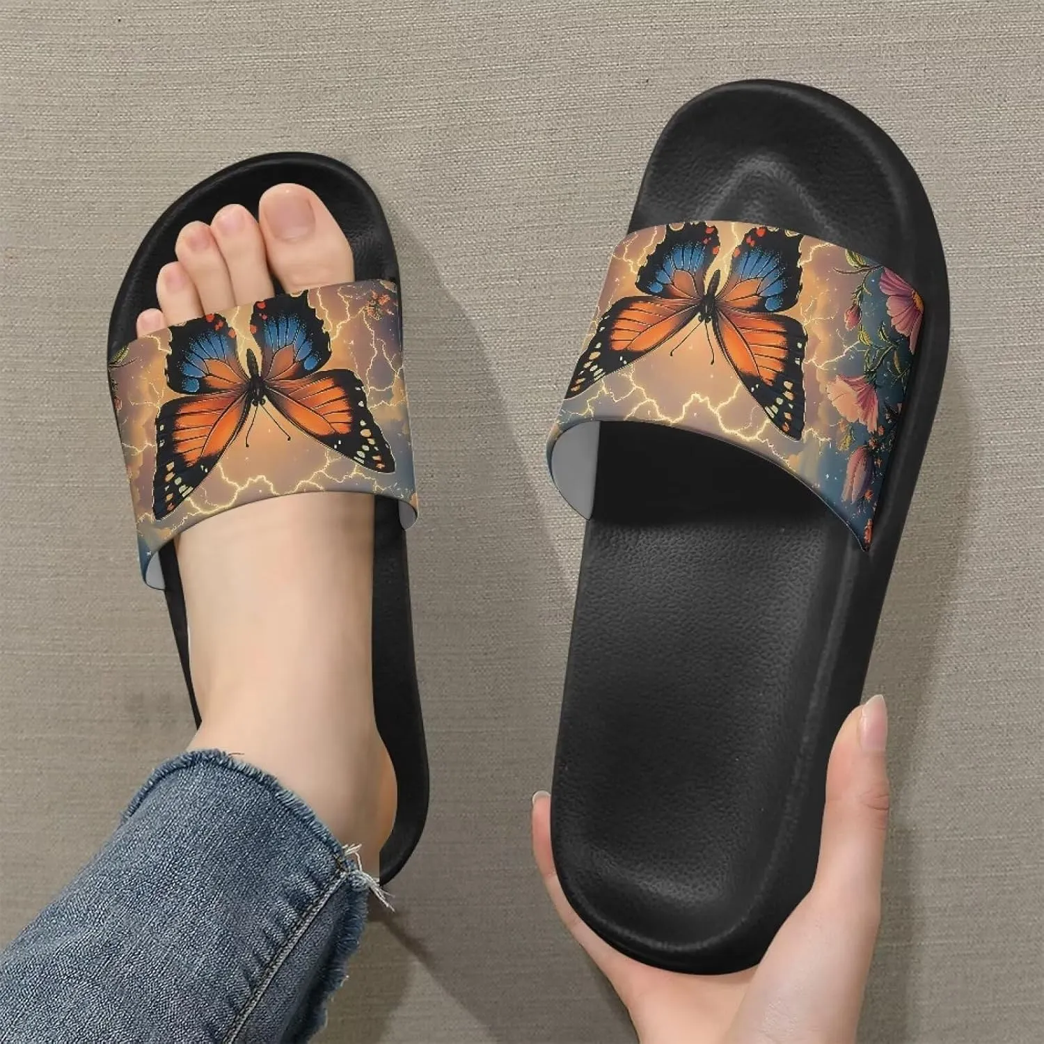 House Slippers Women Mens Comfortable Cloud Sandals Indoor Outdoor Eva Foam Foot Slip On Spa Shower Shoes Size 5-12.5 Black Sole