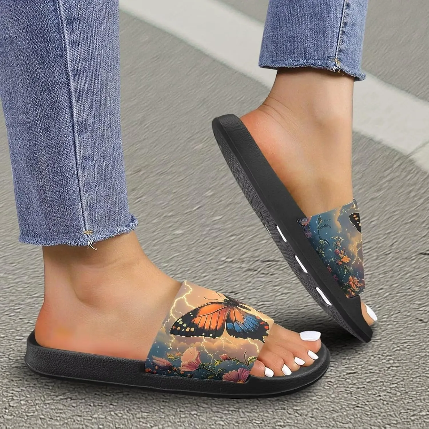 House Slippers Women Mens Comfortable Cloud Sandals Indoor Outdoor Eva Foam Foot Slip On Spa Shower Shoes Size 5-12.5 Black Sole