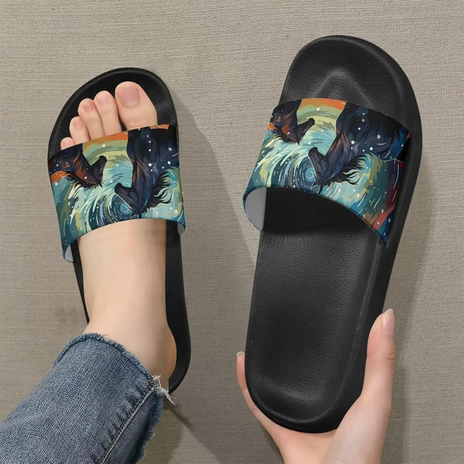 House Slippers Women Mens Comfortable Cloud Sandals Indoor Outdoor Eva Foam Foot Slip On Spa Shower Shoes Size 5-12.5 Black Sole