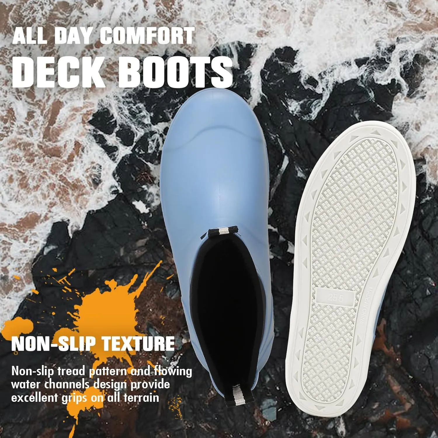 HSBDNZQ Men's Deck Boots, Deck Shoes Waterproof Rain Boots, Saltwater Rubber Ankle Boots, Non-Slip Garden Fishing Shoes for Boating Camping Sailing