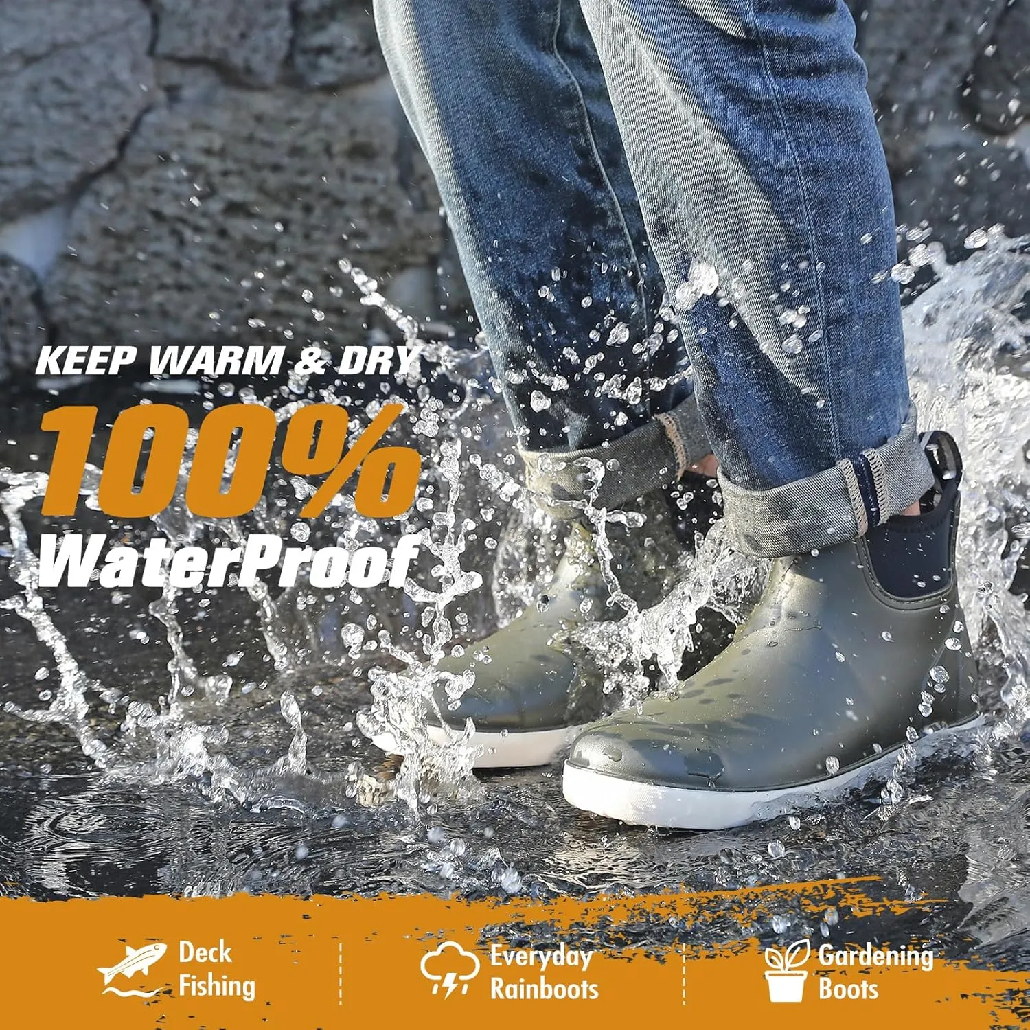 HSBDNZQ Men's Deck Boots, Deck Shoes Waterproof Rain Boots, Saltwater Rubber Ankle Boots, Non-Slip Garden Fishing Shoes for Boating Camping Sailing
