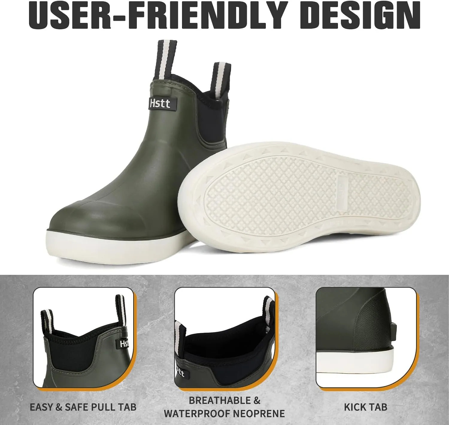 HSBDNZQ Men's Deck Boots, Deck Shoes Waterproof Rain Boots, Saltwater Rubber Ankle Boots, Non-Slip Garden Fishing Shoes for Boating Camping Sailing