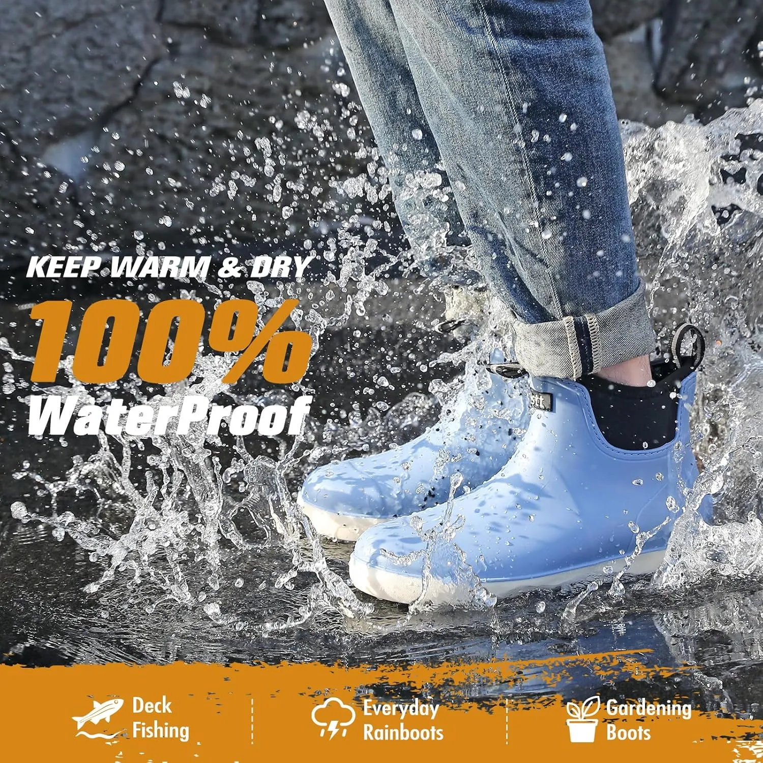 HSBDNZQ Men's Deck Boots, Deck Shoes Waterproof Rain Boots, Saltwater Rubber Ankle Boots, Non-Slip Garden Fishing Shoes for Boating Camping Sailing
