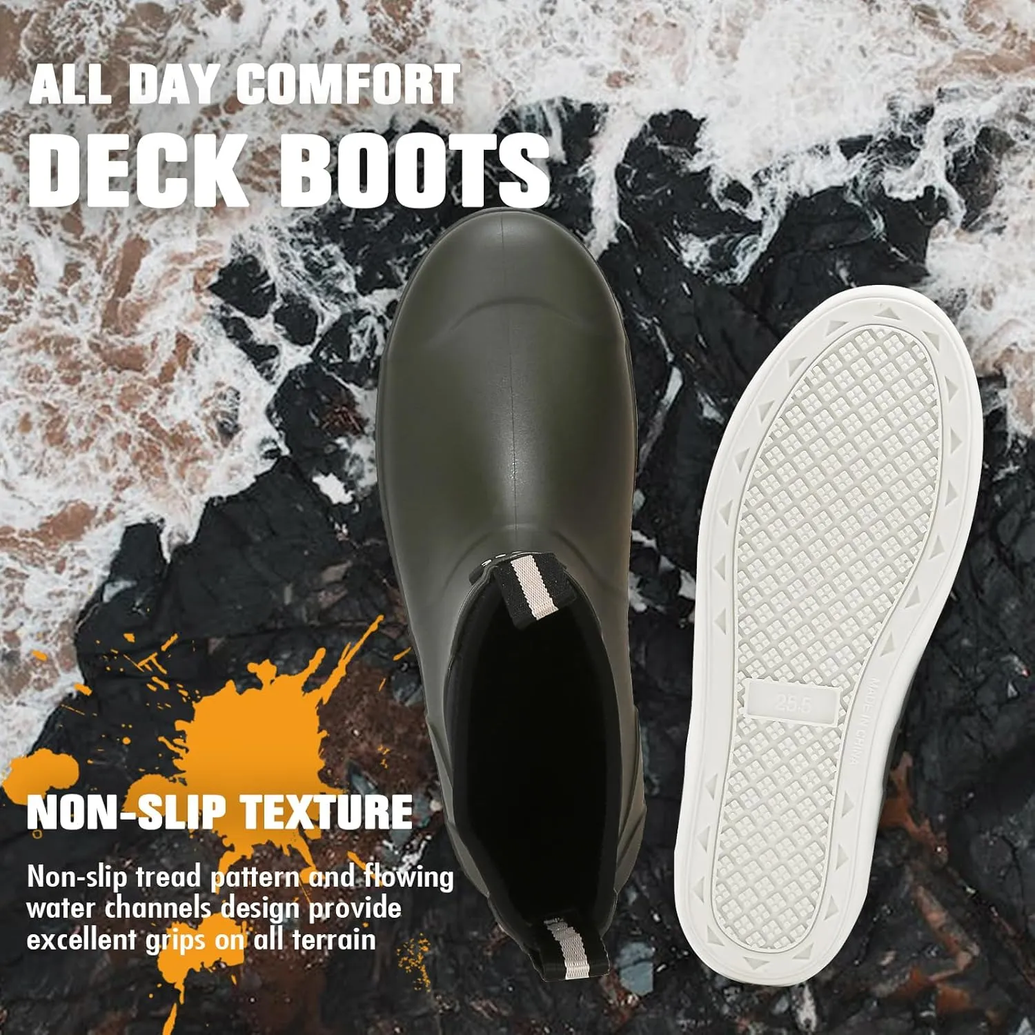 HSBDNZQ Men's Deck Boots, Deck Shoes Waterproof Rain Boots, Saltwater Rubber Ankle Boots, Non-Slip Garden Fishing Shoes for Boating Camping Sailing