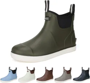 HSBDNZQ Men's Deck Boots, Deck Shoes Waterproof Rain Boots, Saltwater Rubber Ankle Boots, Non-Slip Garden Fishing Shoes for Boating Camping Sailing