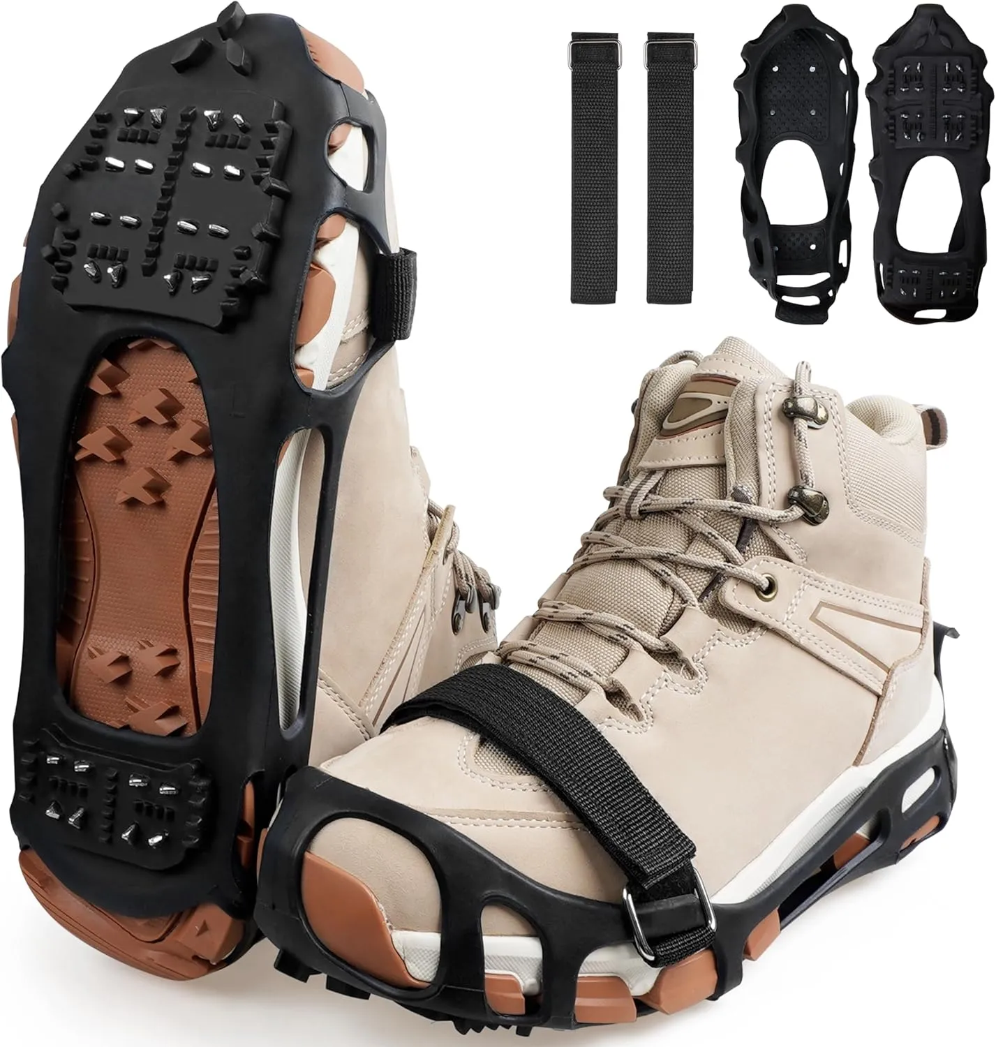 Ice Snow Cleats for Shoes and Boots - Traction Rubber Crampons With 24 Studs, Non-Slip Grippers Overshoe for Men, Women, Kids Walking on Ice
