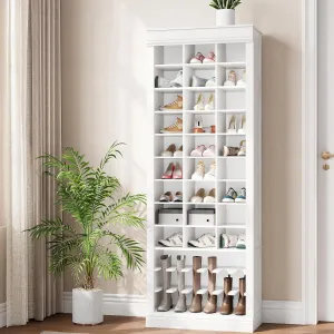 IDEALHOUSE Shoe Storage Cabinet, 10-Tier Tall Shoe Cabinet with Boots Racks and 27 Cubbies, Freestanding Entryway Shoe Organizer for Closet, Entryway, Living Room, White