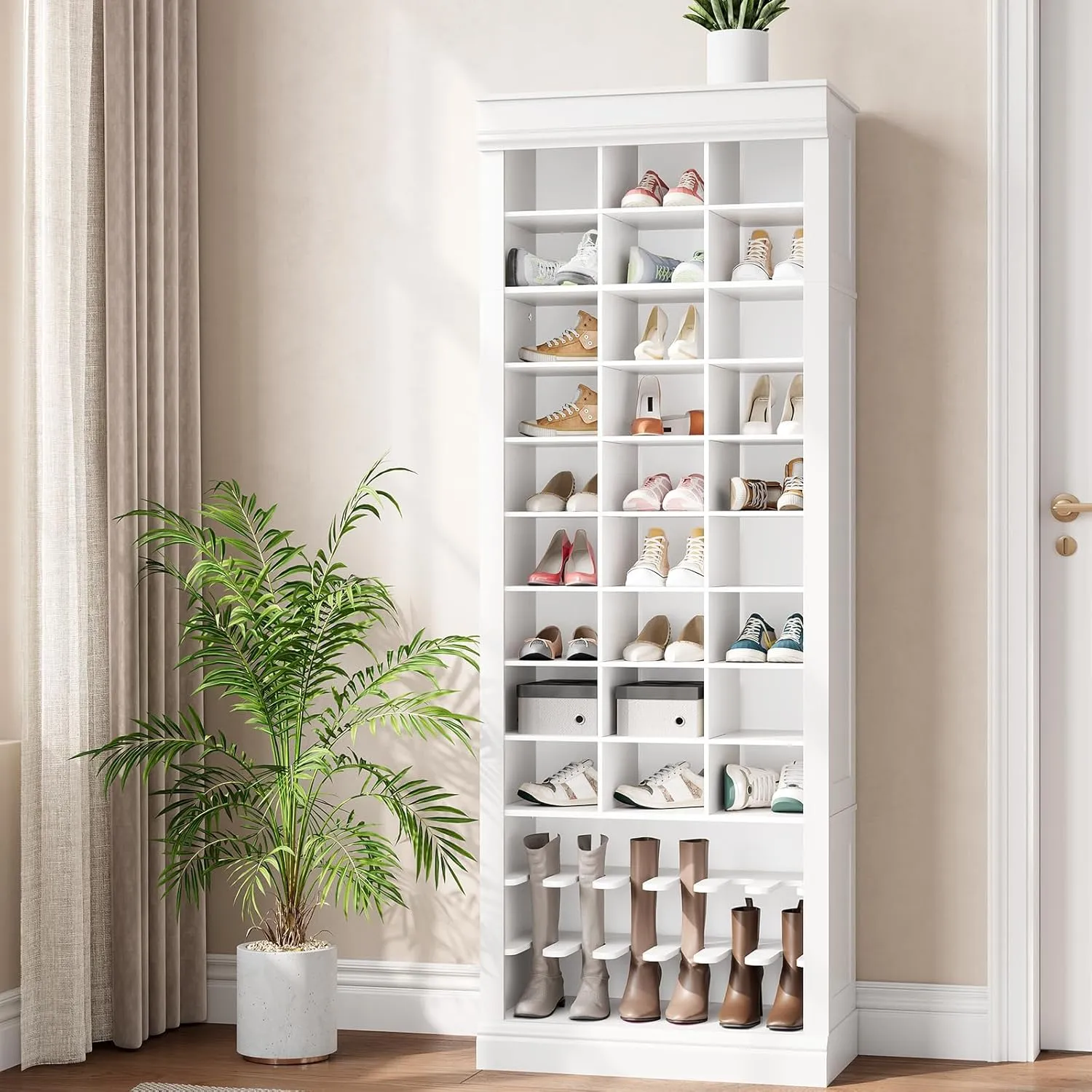 IDEALHOUSE Shoe Storage Cabinet, 10-Tier Tall Shoe Cabinet with Boots Racks and 27 Cubbies, Freestanding Entryway Shoe Organizer for Closet, Entryway, Living Room, White