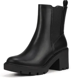 IDIFU IN3 Chelsea Boots Women Slip on Chunky High Heel Ankle Boots Waterproof Formal Casual Cute Dress Booties Comfortable Fashion Dressy Elastic Platform Fall Lug Sole Heeled Boots