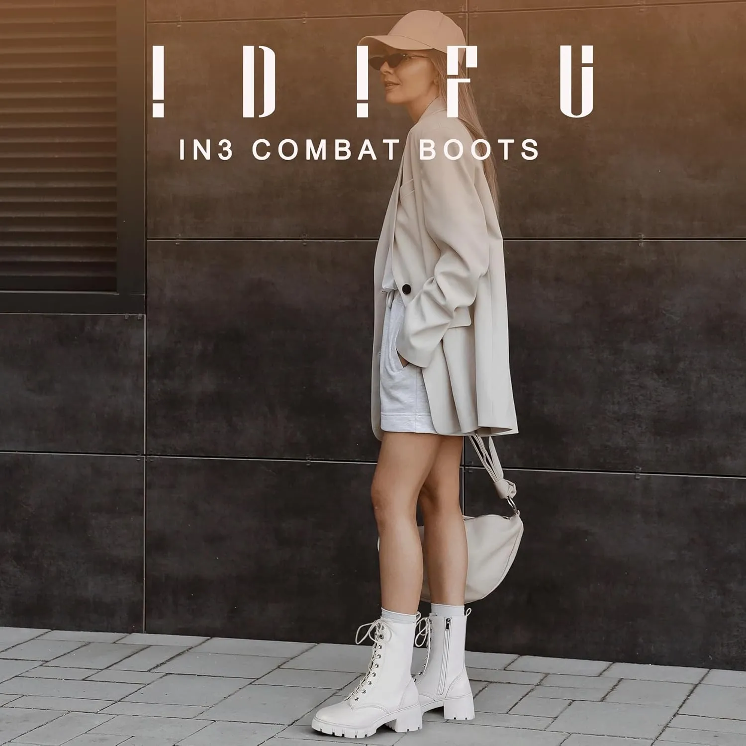 IDIFU IN3 Platform Combat Boots for Women Mid Calf Lace Up Boots Lug Sole Low Chunky Block Heel Boots Closed Round Toe Side Zipper Booties Fashion Thick Fall Heeled Boots-LOOSEN ALL LACES FIRSTLY
